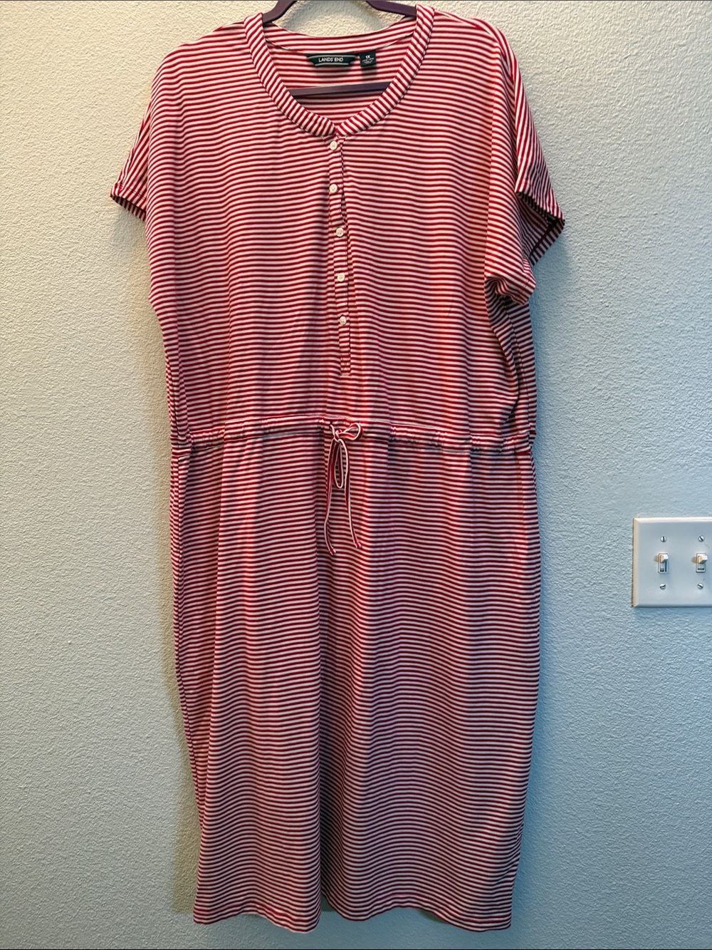 Lands' End Red & White Striped Knit Top